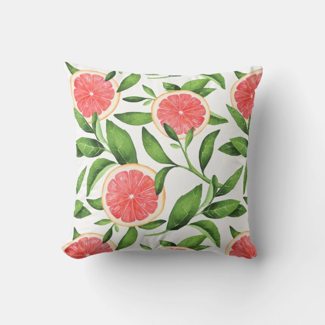 Watercolor Grapefruits och Greenery Mönster Kudde (Framsida)