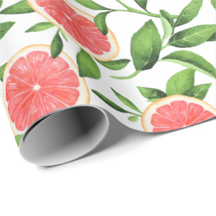 Watercolor Grapefruits och Greenery Mönster Presentpapper