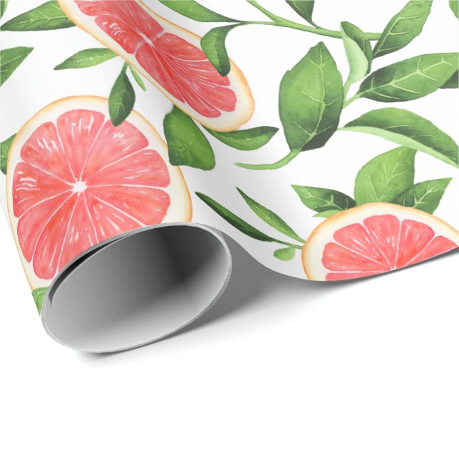 Watercolor Grapefruits och Greenery Mönster Presentpapper (Rullad Hörn)