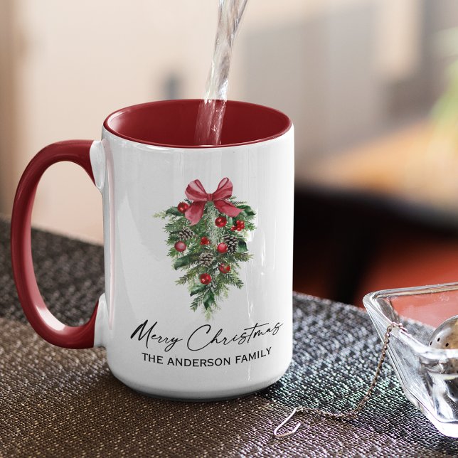 Watercolor Gräs Calligraphy Bläck jul Large Mugg (Customize to change your personalized text size or text style.)