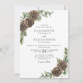 Watercolor Gräs Cone Greenery Winter Wedding Inbjudningar