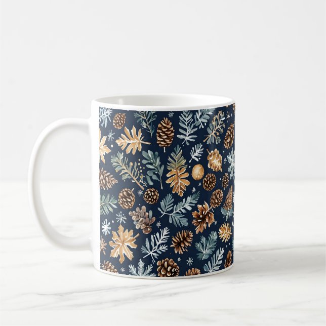 Watercolor Gräs Cones Winter Mönster Mugg (Vänster)