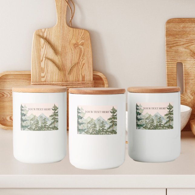 Watercolor Gräs Forest and Mountain Rustic Mat Etiketter (in situ kitchen)