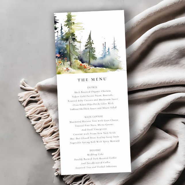 Watercolor Gräs Forest Landcape Bröllop Menu Inbjudningar (Skapare uppladdad)