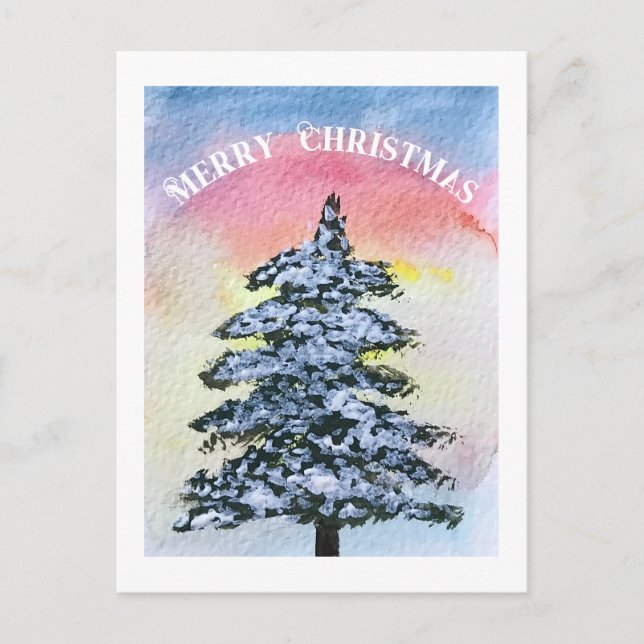 Watercolor Gräs God jul Träd Helg Vykort (Framsida)