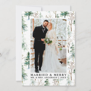 Watercolor Gräs Greenery Married and Merry Julkort