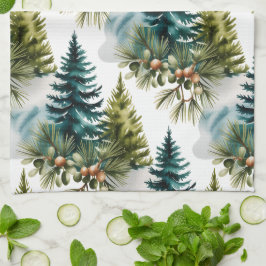 Watercolor Gräs Mönster Elegant Winter Kökshandduk