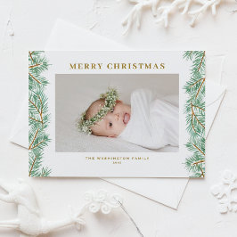 Watercolor Gräs Nål Garland God jul Julkort