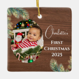 Watercolor Gräs Photo Baby Första julen Julgransprydnad Keramik