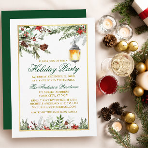 Watercolor Gräs Poinsettia Guld Julfest Inbjudningar