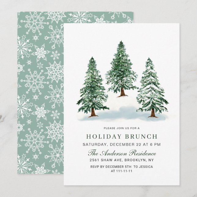 Watercolor Gräs Träd jul Helgdag Brunch  Inbjudningar (Fram/baksida)