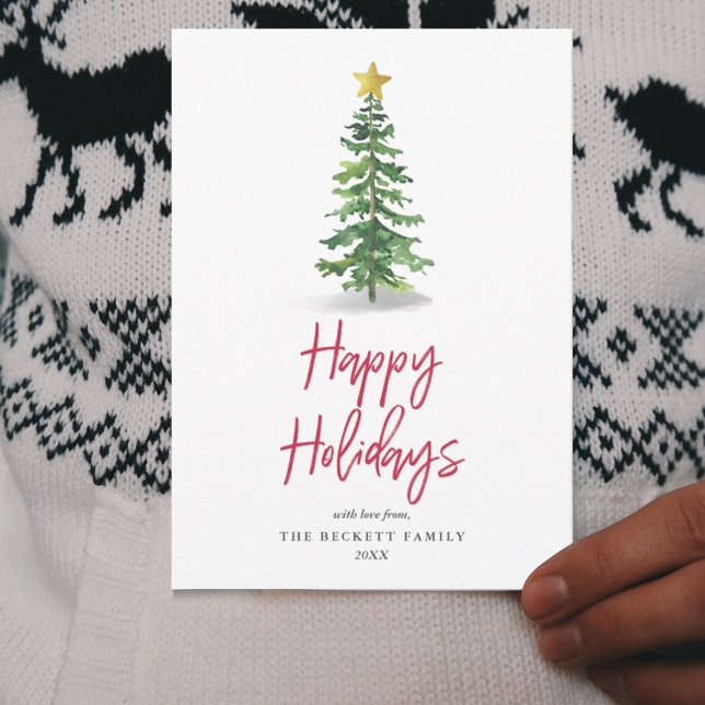 Watercolor Gräs Träd jul Helgdag Julkort (Skapare uppladdad)