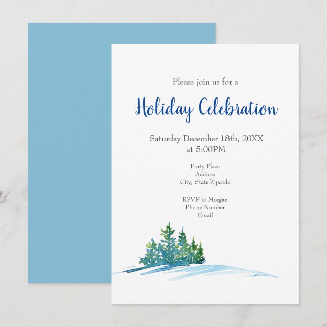 Watercolor Gräs Träd Snowscape Inbjudningar (Fram/baksida)