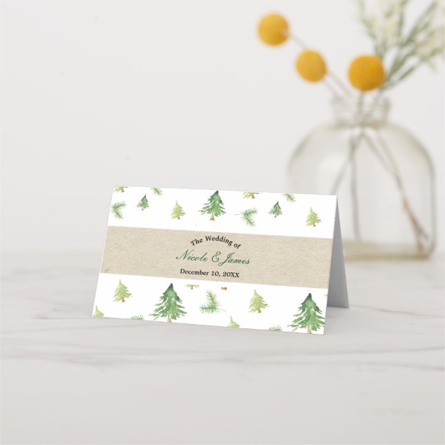 Watercolor Gräs Träd Winter bröllopssätet Bord Placeringskort (Framsida)