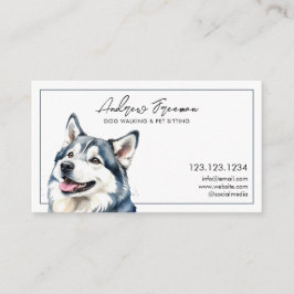 Watercolor Grått Husky Hund Walking Visitkort