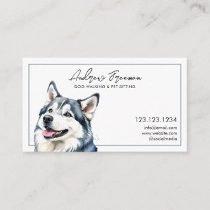 Watercolor Grått Husky Hund Walking Visitkort