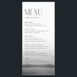 Watercolor Grått Ombre Modern Bröllop Meny<br><div class="desc">Anpassadets menykort med vattenfärgad grått-sammansättning och modern typografi. Anpassa genom att lägga till datum och måltider. Det här grått-kombinationskortet är perfekt för bröllop,  babyduschar,  möhippor,  födelsedagar och så vidare.</div>