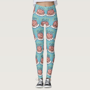 Watercolor Grattis på födelsedagen Rosa Cake Firan Leggings