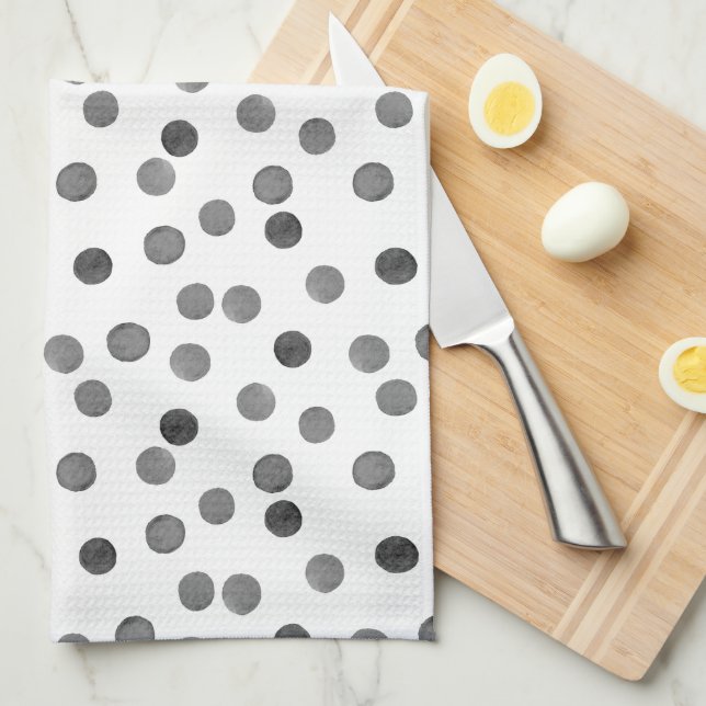 Watercolor  gray black and whit polka dot pattern kökshandduk (Vikt i Fjärdedel)