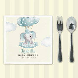 Watercolor Gray Elephant Baby shower Boy Pappersservett