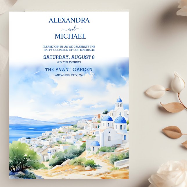 Watercolor Greece Bröllop Inbjudningar (Skapare uppladdad)