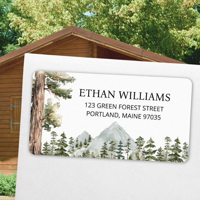 Watercolor Green Forest Personalized Address Adressetikett (In situ)