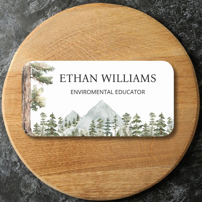 Watercolor Green Forest Personalized  Namnbricka (Close up)