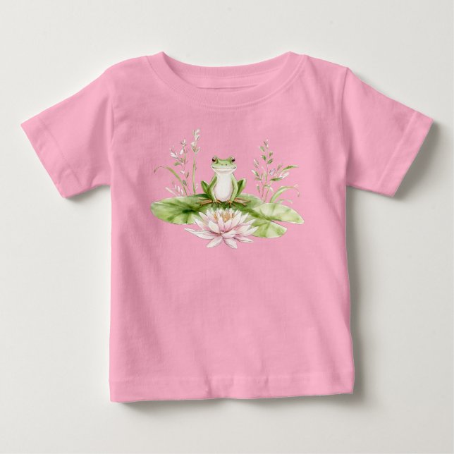 Watercolor Green Frog  T Shirt (Framsida)