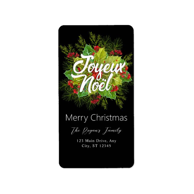 Watercolor Green Holly Christmas Adressetikett (Framsidan)