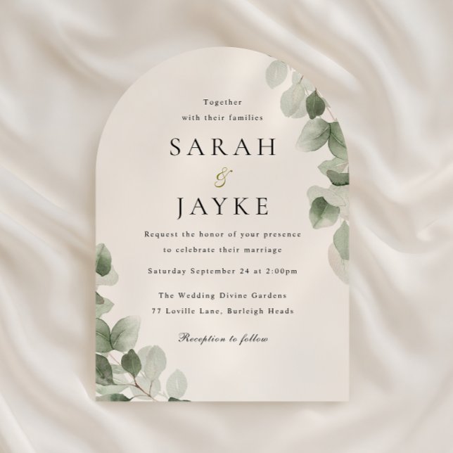 Watercolor Green Leaf Elegance Arch Wedding Inbjudningar (Skapare uppladdad)