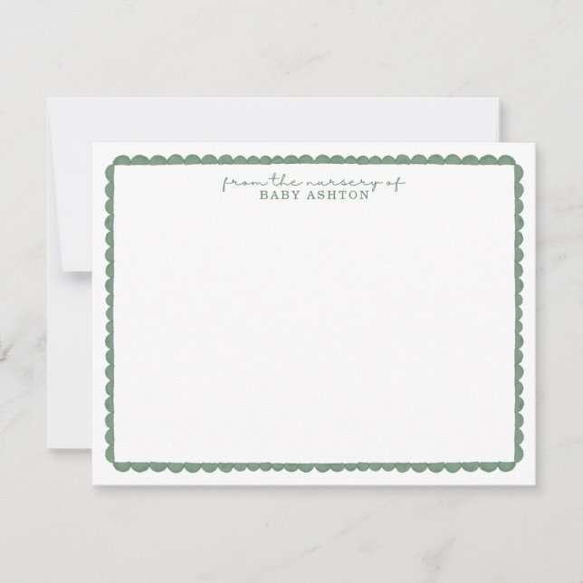 Watercolor Green Scalloped Nursery Note Card Meddelande (Framsida)