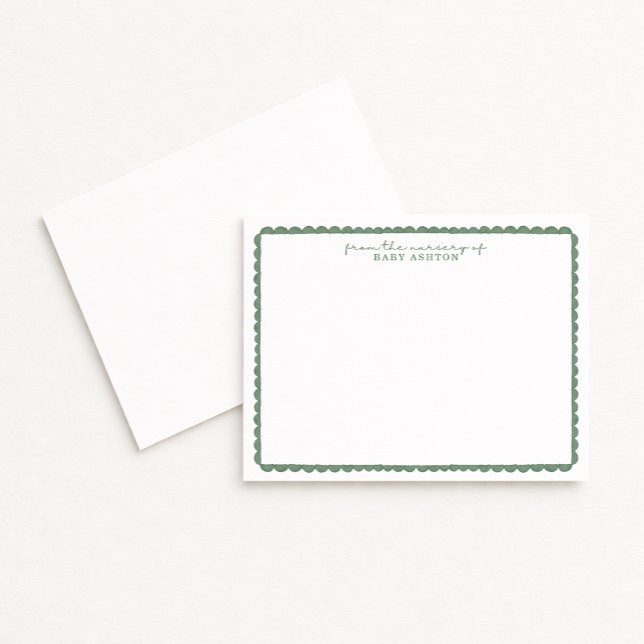 Watercolor Green Scalloped Nursery Note Card Meddelande (Skapare uppladdad)