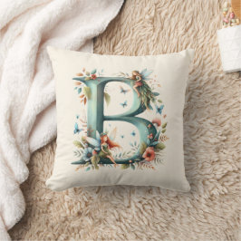 Watercolor Greenery Älvors Monogram Brev B Kudde