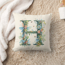 Watercolor Greenery Älvors Monogram Brev H Kudde