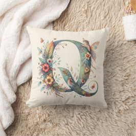 Watercolor Greenery Älvors Monogram Brev Q Kudde