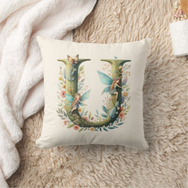 Watercolor Greenery Älvors Monogram Brev U Kudde
