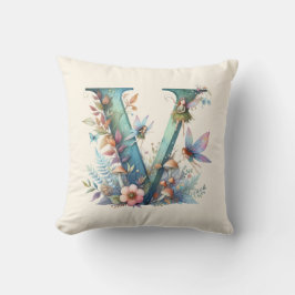 Watercolor Greenery Älvors Monogram Brev V Kudde