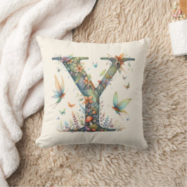 Watercolor Greenery Älvors Monogram Brev Y Kudde