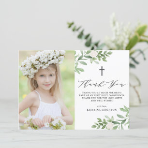 Watercolor Greenery and Flowers First Communion Tack Kort