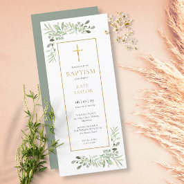 Watercolor Greenery Baptism Christening Inbjudningar
