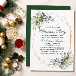 Watercolor Greenery Berries Guld jul Party Inbjudningar