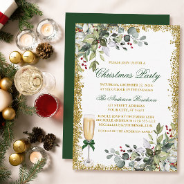 Watercolor Greenery Berries Guld jul Party Inbjudningar