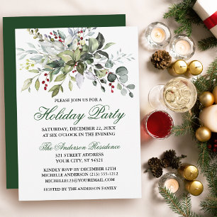 Watercolor Greenery Berries Julfest Inbjudningar