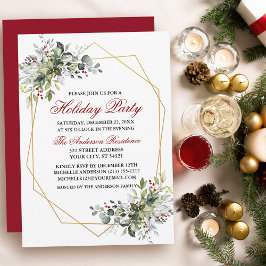 Watercolor Greenery Berries Julfest Red Inbjudningar