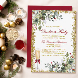 Watercolor Greenery Berries Red jul Party Inbjudningar