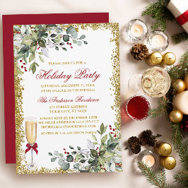 Watercolor Greenery Berries Red Julfest Inbjudningar