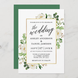 Watercolor Greenery Blommigt Calligraphy Bröllop Inbjudningar