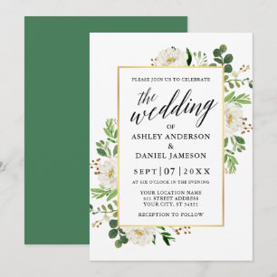 Watercolor Greenery Blommigt Calligraphy Bröllop Inbjudningar