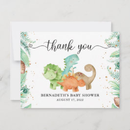 Watercolor Greenery Blommigt Guld Confetti Dinosau Tack Kort