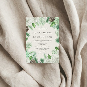 Watercolor Greenery Blommigt Winter Wedding Inbjudningar